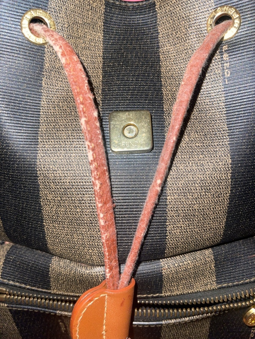 Fendi Vintage Pecan Striped Pequin Coated Canvas Small Backpack - Picture 12 of 17